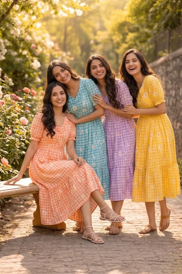 RichOra_Lavender_Bloom_Muslin_Silk_Gingham_Midi_Dress