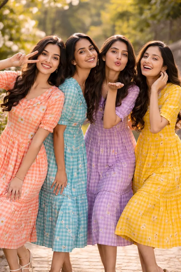 RichOra_Peach_Blossom_Daisy_Gingham_Flared_Midi_Dress
