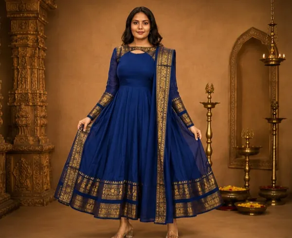 RichOra_Rajwada_Royal_Blue_Jacquard_Zari_Anarkali_Gown_Set