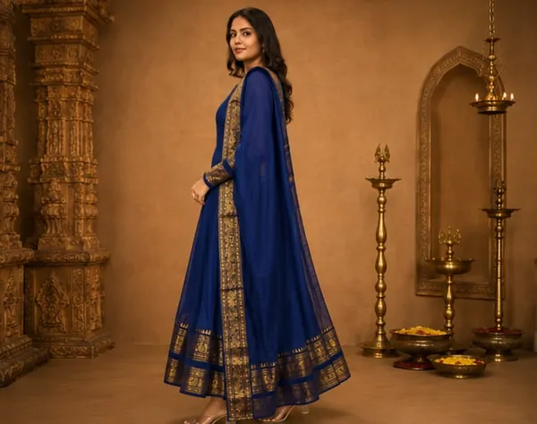 RichOra_Rajwada_Royal_Blue_Jacquard_Zari_Anarkali_Gown_Set