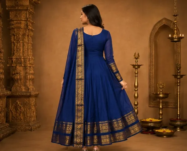 RichOra_Rajwada_Royal_Blue_Jacquard_Zari_Anarkali_Gown_Set