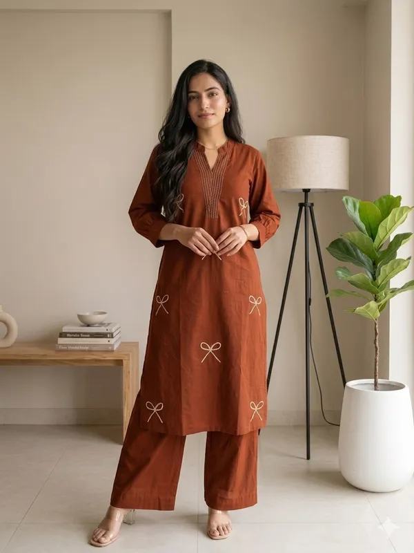 Rust_Orange_Kurta_Palazzo_Set_with_Bow_Embroidery