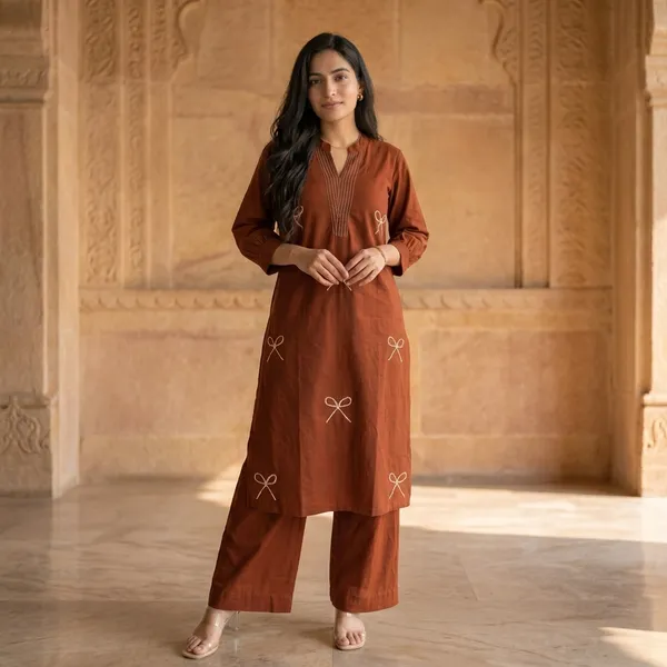 Rust_Orange_Kurta_Palazzo_Set_with_Bow_Embroidery