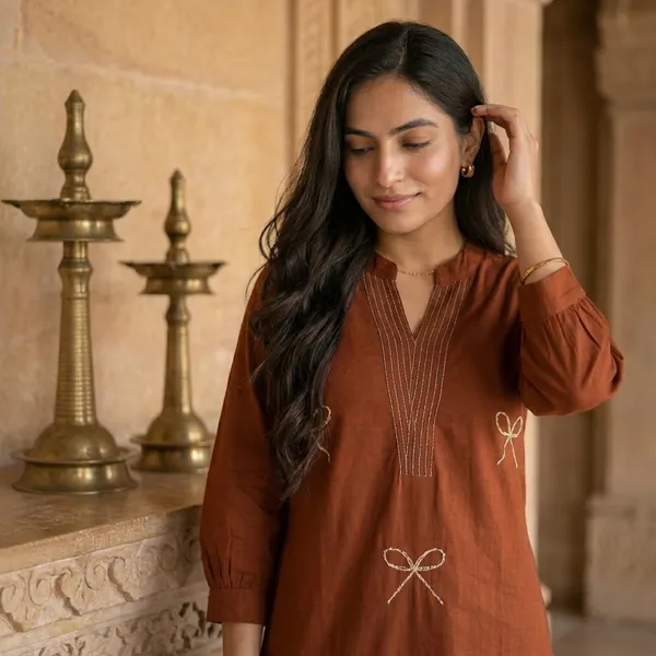 Rust_Orange_Kurta_Palazzo_Set_with_Bow_Embroidery