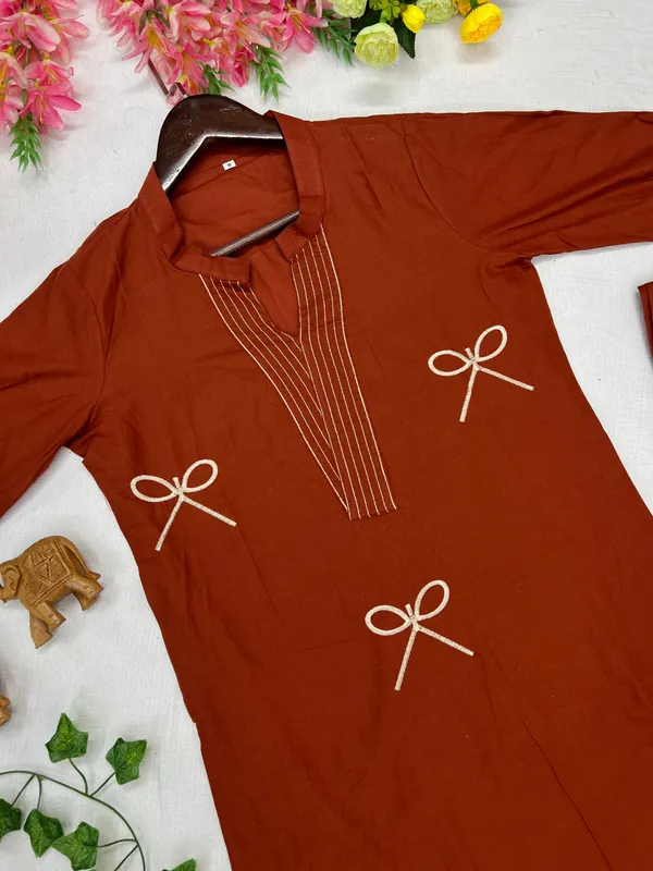 Rust_Orange_Kurta_Palazzo_Set_with_Bow_Embroidery