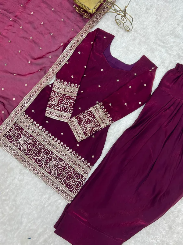 Women’s_Fendy_Silk_Top_Kurta_with_Dupatta_&_Farshi_Shalwar_Set