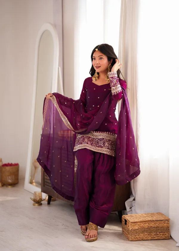 Women’s_Fendy_Silk_Top_Kurta_with_Dupatta_&_Farshi_Shalwar_Set