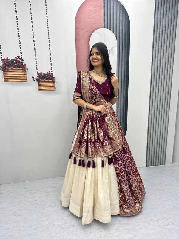 Elegant_Purple_&_Cream_Banarasi_Silk_Lehenga_Choli_Set