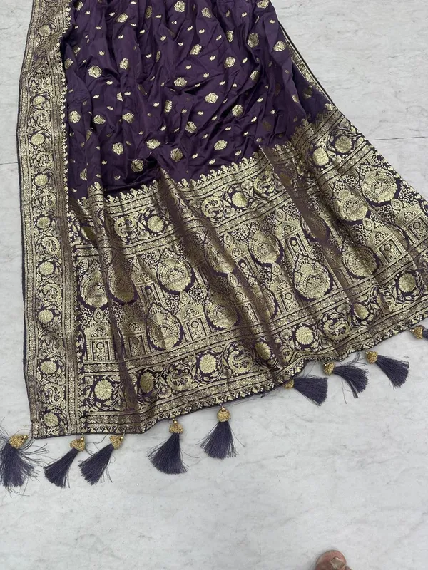 Purple_Banarasi_Silk_Saree_with_Golden_Zari_Border_and_Tassels