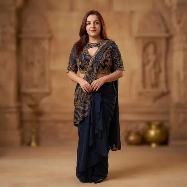 Navy_Blue_Velvet_Saree_with_Embroidered_Blouse