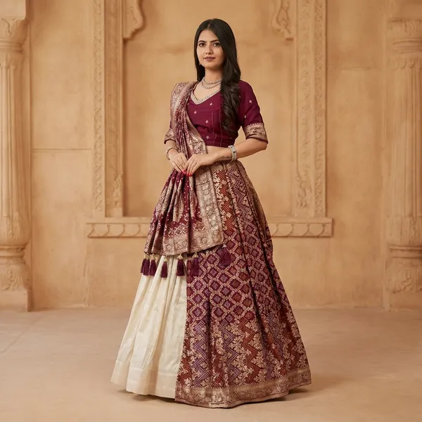 Elegant_Purple_&_Cream_Banarasi_Silk_Lehenga_Choli_Set