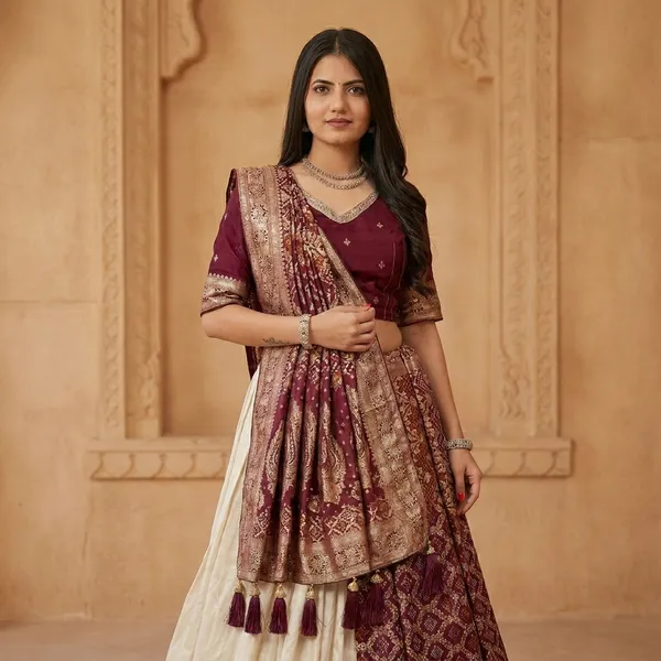 Elegant_Purple_&_Cream_Banarasi_Silk_Lehenga_Choli_Set