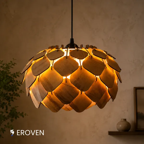 AuraWood_|_Wooden_Ceiling_Lamp_-_Brown_|_Handcrafted_Decorative_Pendant_Light_with_Warm_Ambient_Glow