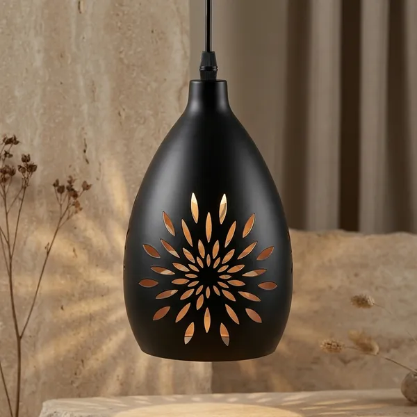 Black_Metal_Floral_Cutout_Teardrop_Pendant_Lamp