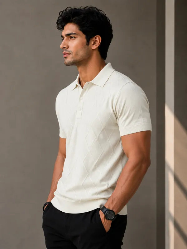 White_Knitted_Polo_Collar_Short_Sleeve_T-Shirt_for_Men