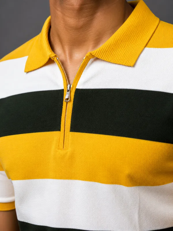 Yellow_green_White_Striped_Polo_Collar_T-Shirt_for_Men