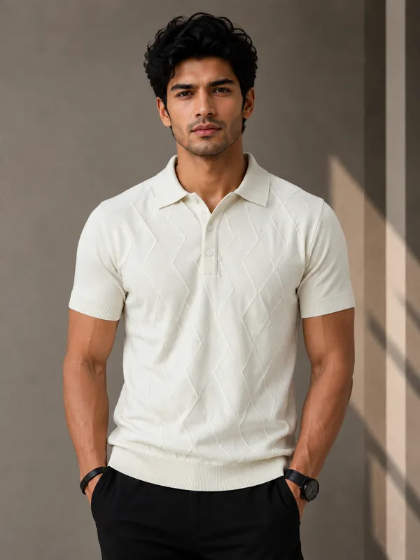 White_Knitted_Polo_Collar_Short_Sleeve_T-Shirt_for_Men