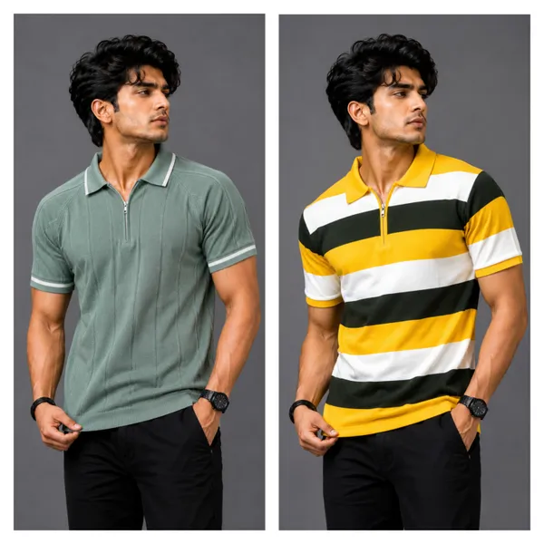 Yellow_And_Sage_Green_Polo_Collar_T-Shirt_for_Men_|_Pack_Of_2