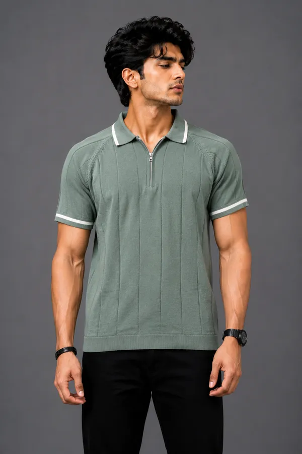 Sage_Green_Knitted_Half-Zip_Polo_T-Shirt_for_Men