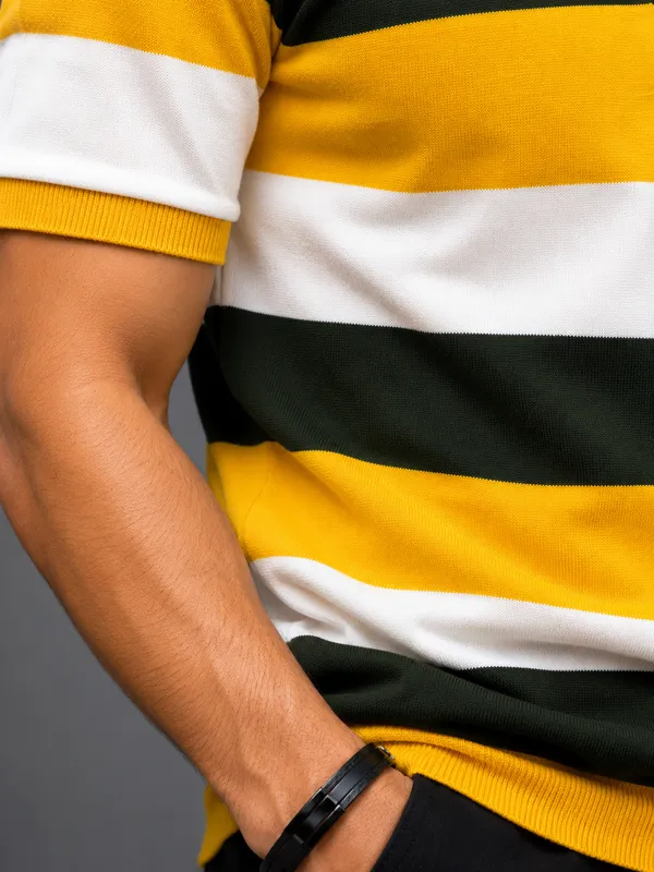 Yellow_green_White_Striped_Polo_Collar_T-Shirt_for_Men