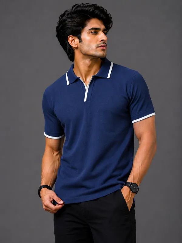 Navy_Blue_Polo_T-Shirt_With_White_Tipping_For_Men