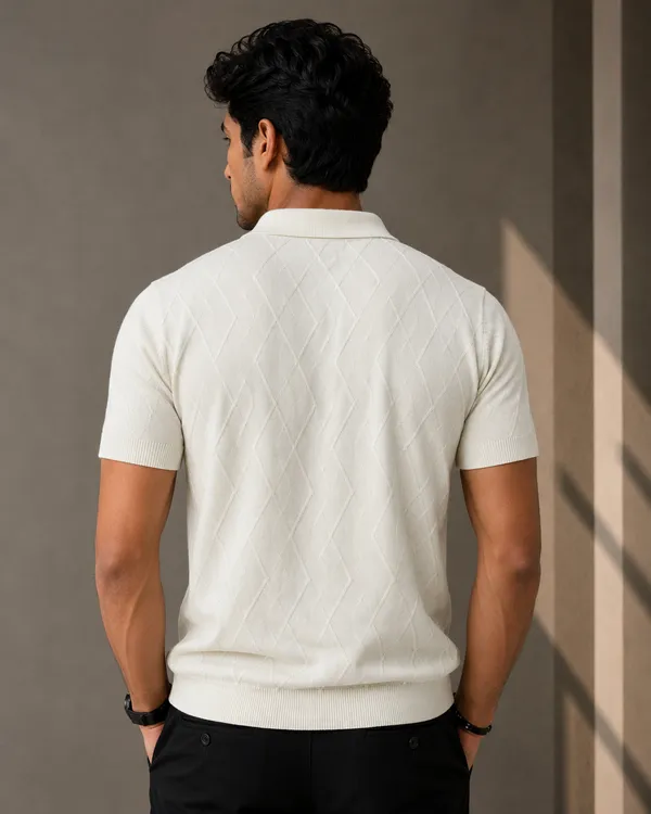 White_Knitted_Polo_Collar_Short_Sleeve_T-Shirt_for_Men