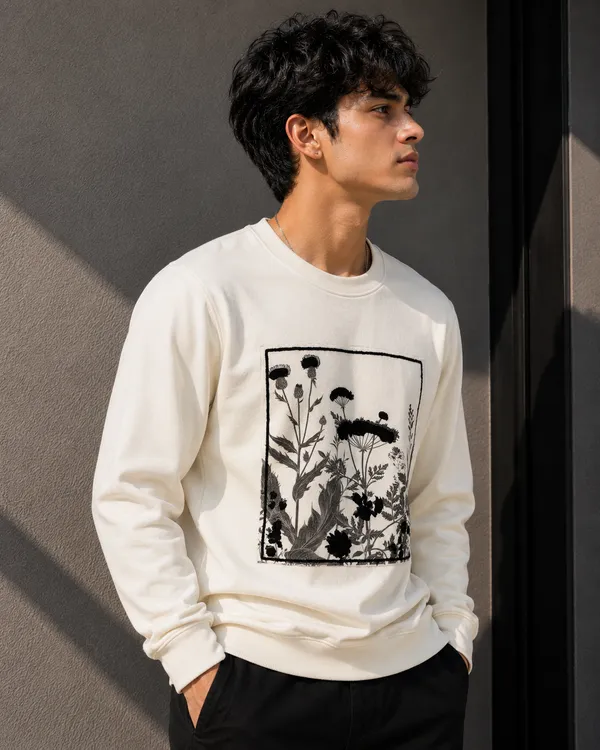 White_Cotton_And_Polyester_Floral_Print_Sweatshirt_for_Men