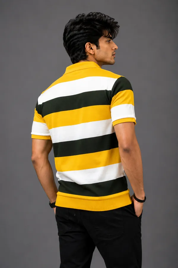 Yellow_green_White_Striped_Polo_Collar_T-Shirt_for_Men