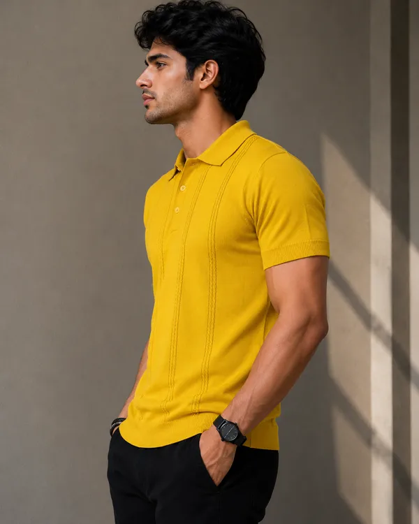White_And_Yellow_Knitted_Polo_Collar_Short_Sleeve_Sweater_for_Men_|_Pack_Of_2