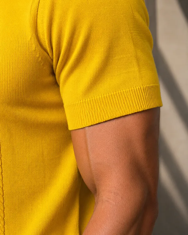 Yellow_Knit_Polo_T-Shirt_with_Cable_Stitch_Detail_for_Men