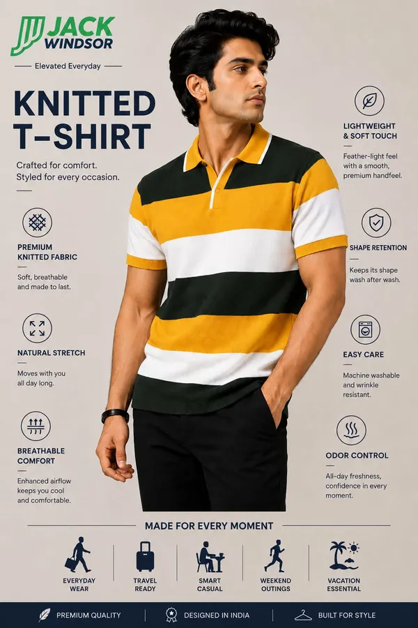 Yellow_green_White_Striped_Polo_Collar_T-Shirt_for_Men