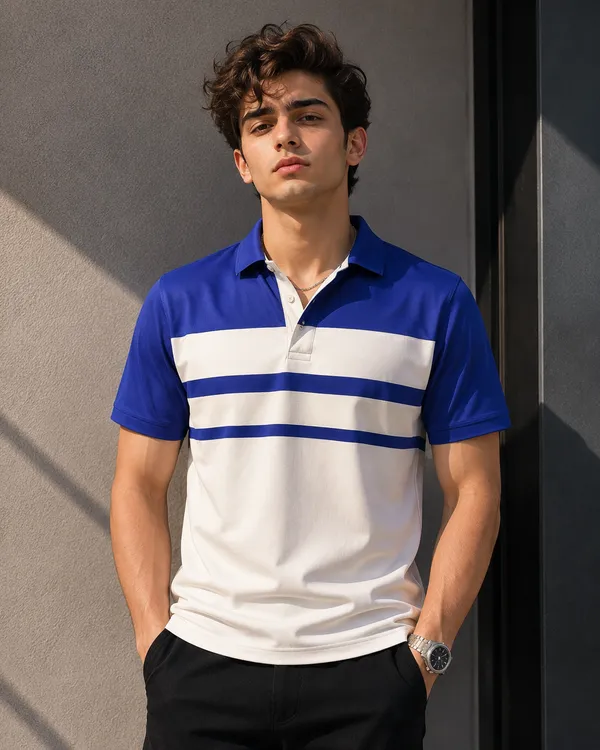 Blue_And_White_Striped_Polo_T-Shirt_For_Men
