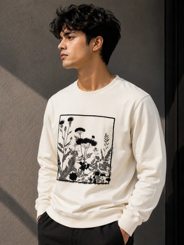 White_Cotton_And_Polyester_Floral_Print_Sweatshirt_for_Men