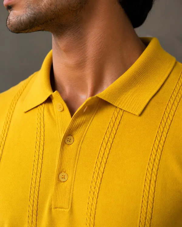 White_And_Yellow_Knitted_Polo_Collar_Short_Sleeve_Sweater_for_Men_|_Pack_Of_2