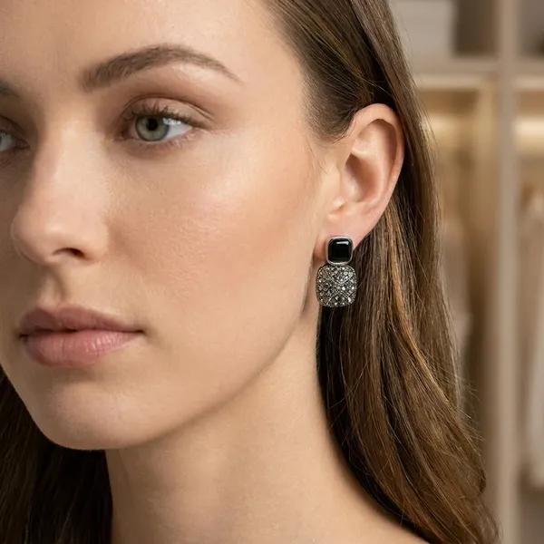 Black_And_Grey_Earrings_Alloy_For_Women