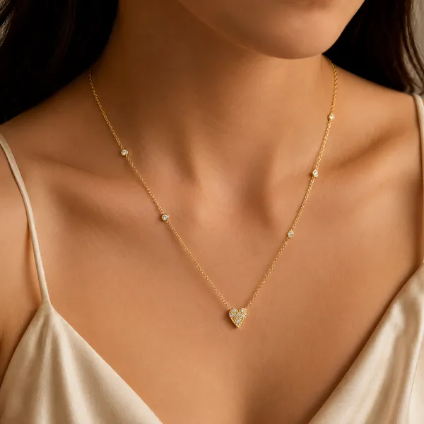 Gold-Toned_Heart_Charm_Necklace_with_Bezel-Set_Accents