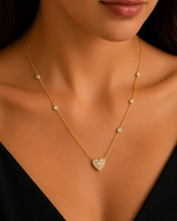 Gold-Toned_Heart_Charm_Necklace_with_Bezel-Set_Accents