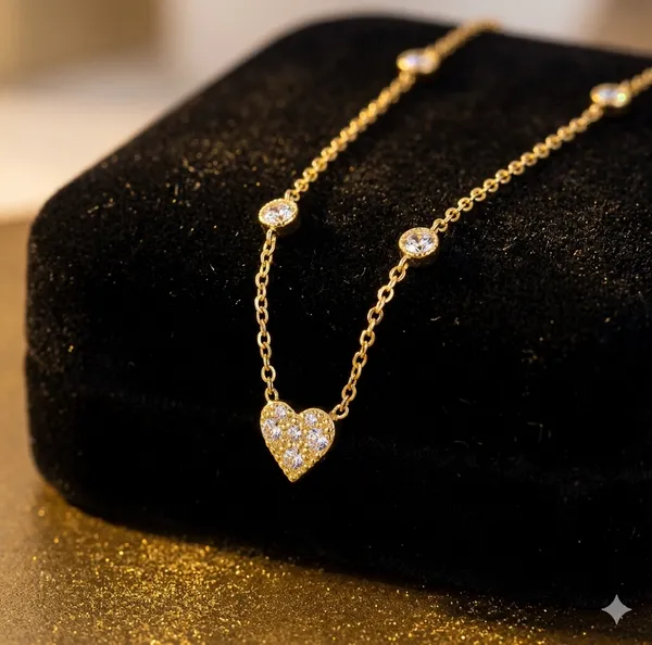 Gold-Toned_Heart_Charm_Necklace_with_Bezel-Set_Accents
