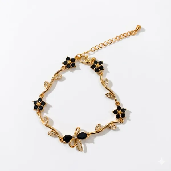 Midnight_Bloom:_Black_Floral_Gold_Tulip_Bracelet