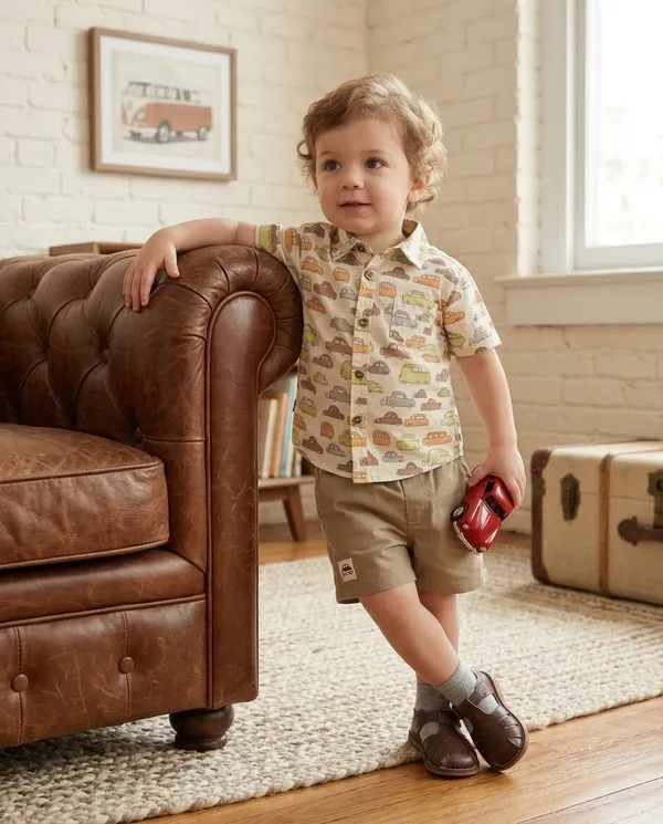 Beige_Camel_Cotton_Car_Printed_Shirt_Short_Co-Ord_Set_For_Baby_Boys