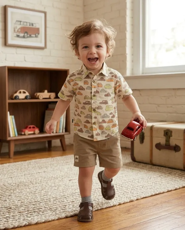 Beige_Camel_Cotton_Car_Printed_Shirt_Short_Co-Ord_Set_For_Baby_Boys