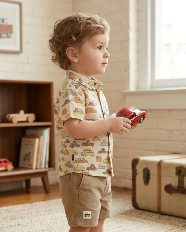Beige_Camel_Cotton_Car_Printed_Shirt_Short_Co-Ord_Set_For_Baby_Boys