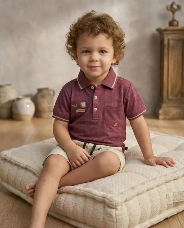 Mauve_&_Beige_Cotton_Textured_Polo_T-Shirt_&_Shorts_Co-Ord_Set_For_Baby_Boys