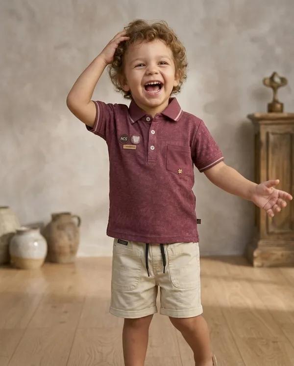 Mauve_&_Beige_Cotton_Textured_Polo_T-Shirt_&_Shorts_Co-Ord_Set_For_Baby_Boys