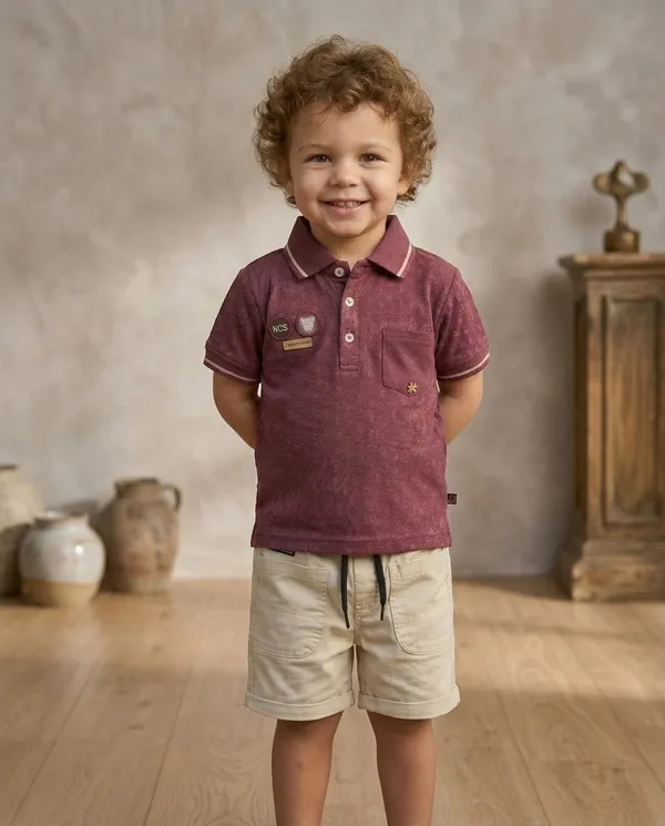 Mauve_&_Beige_Cotton_Textured_Polo_T-Shirt_&_Shorts_Co-Ord_Set_For_Baby_Boys