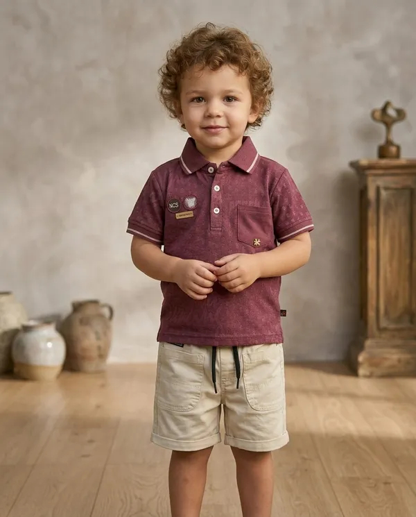 Mauve_&_Beige_Cotton_Textured_Polo_T-Shirt_&_Shorts_Co-Ord_Set_For_Baby_Boys