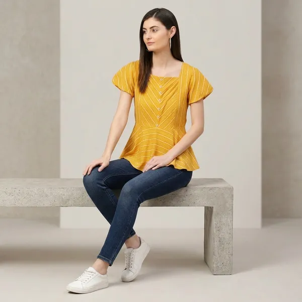 Mustard_Cotton_Premium_Striped_Top_For_Women