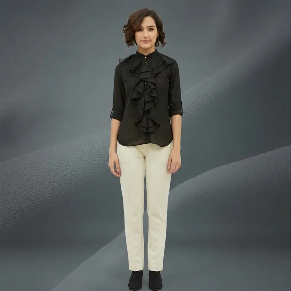 Black_Cotton_Premium_Ruffled_Shirt_For_Women