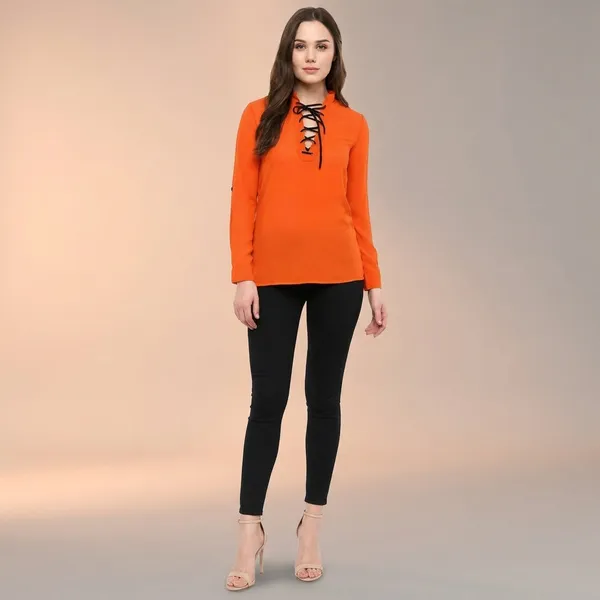 Orange_Cotton_Premium_Regular_Top_For_Women