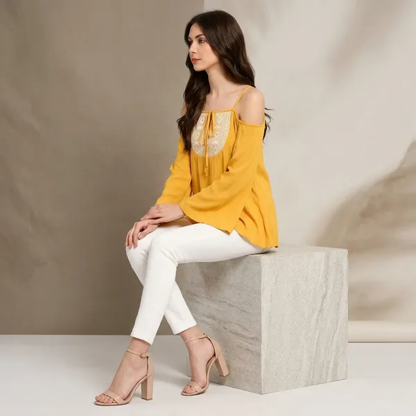Mustardyellow_Cotton_Premium_Cold_Shoulder_Top_For_Women